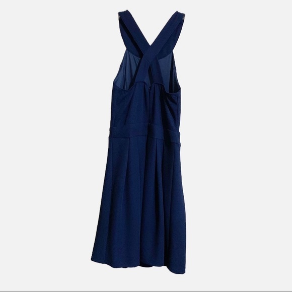 Alya Sleeveless Knit Criss Cross Back Halter Embellished Navy Midi Dress. Size S - Picture 2 of 10